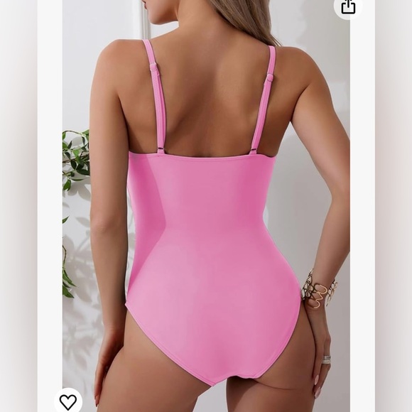 NWT EoMENIE Women's One Piece Swimsuit Tummy Control Ruched Size Large Salmon - Picture 8 of 10